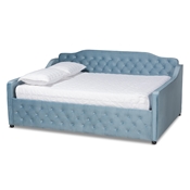 Baxton Studio Freda Transitional and Contemporary Light Blue Velvet Fabric Upholstered and Button Tufted Queen Size Daybed